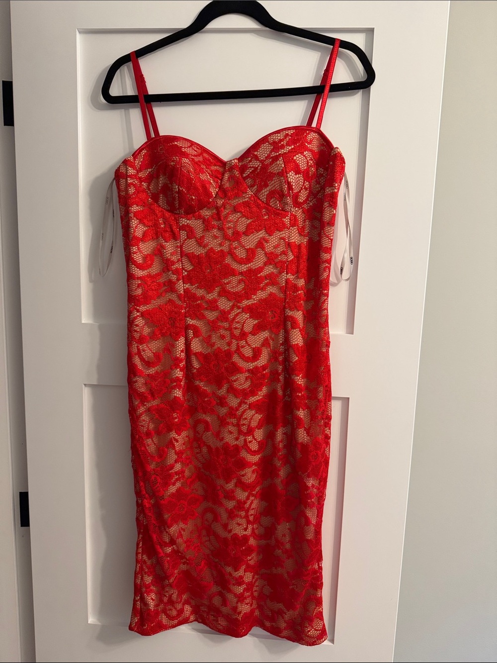 ASOS Red Lace Midi Dress with Gold Underlay